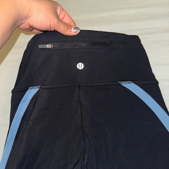 Lululemon Pants Blue/Black Zip Line Crop Reflective Mesh Legging Women's Size 4 - Picture 8 of 8